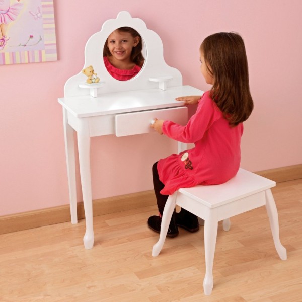 Белый туалетный столик из дерева для девочки – Модница White Medium Vanity & Stool  